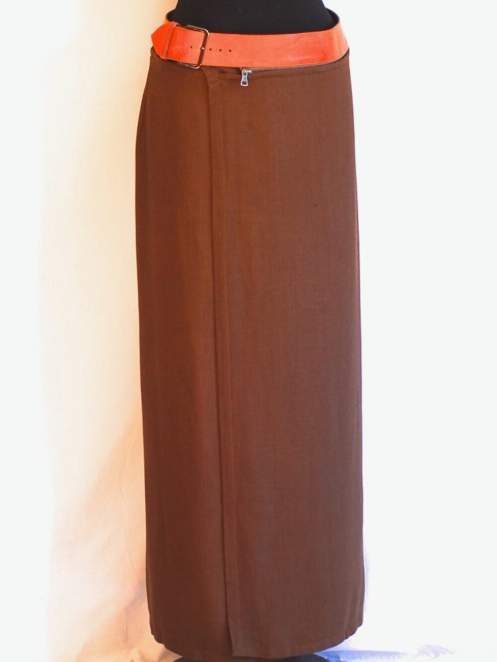 Jean Paul Gaultier Bronze Maxi Skirt With Zippered Leather Belt - Italy